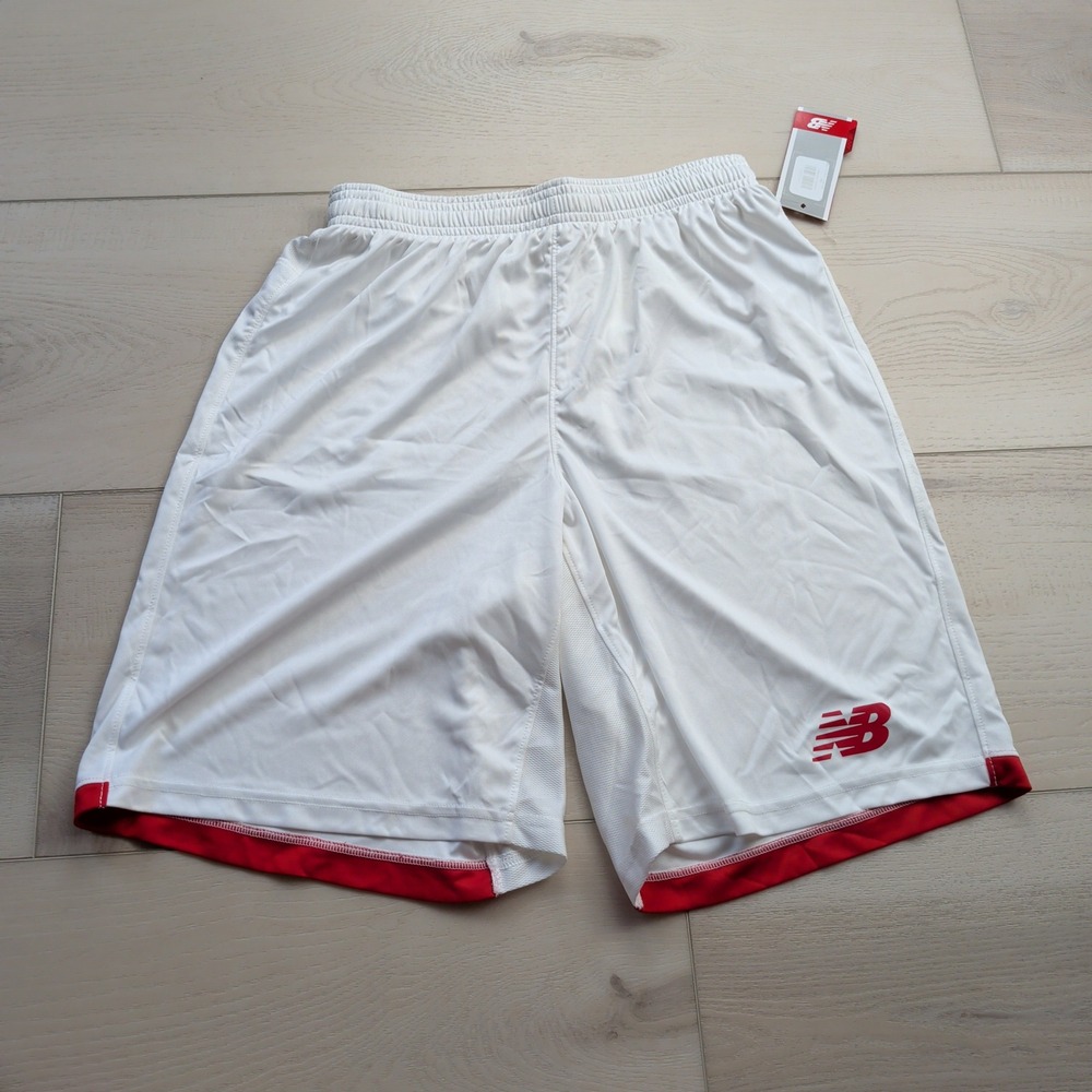 NEW New Balance NB Dry Squad Shorts Mens Small White High Risk Red MS61378